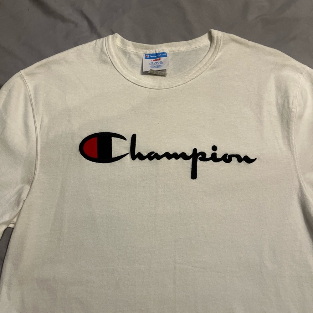 Champion White Short Sleeve Tee with Iconic Logo 100% Cotton